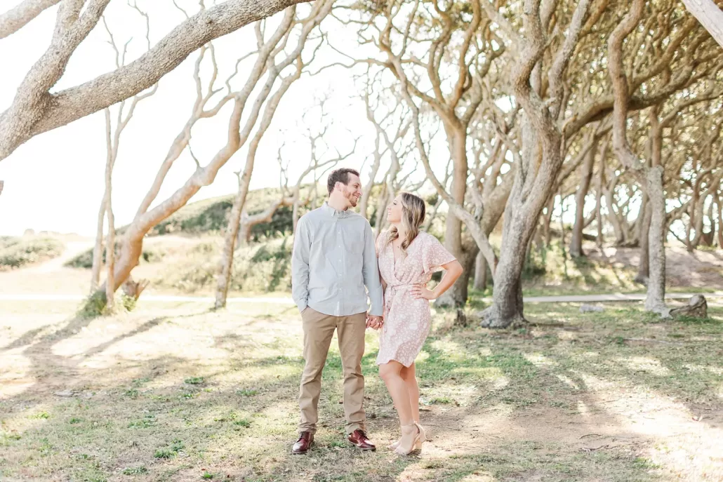 Couple outside at Fort Fisher for engagement photos